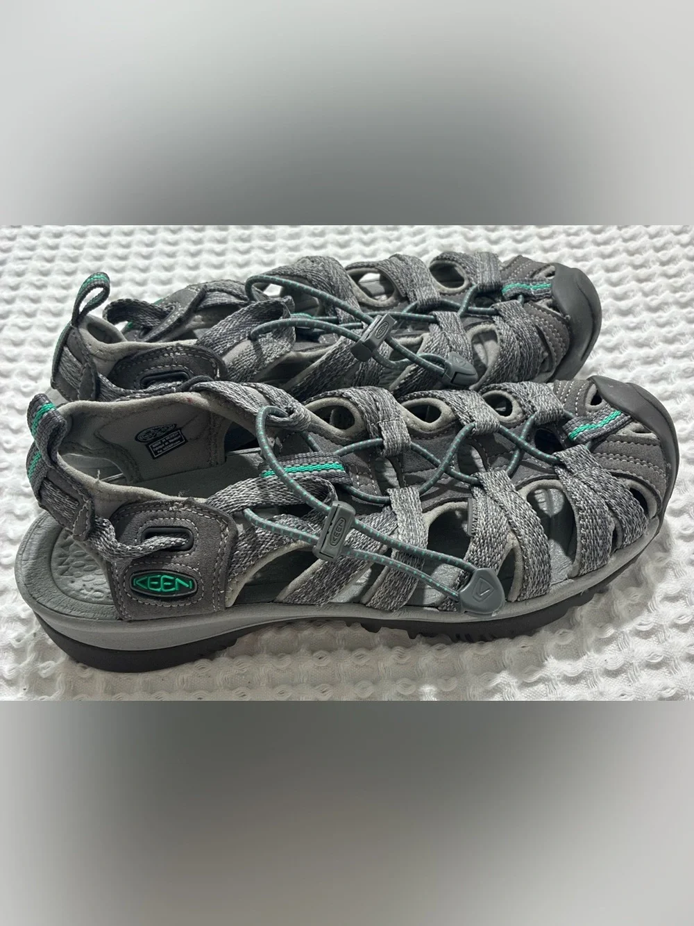KEEN Womens Whisper Gray Sport Sandals Size 8 Hiking Waterproof Bungee - Picture 2 of 5